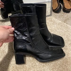 ASOS DESIGN Roberta premium leather square toe boots in black 8